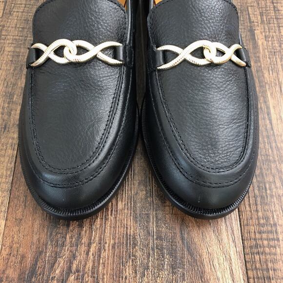 Joie Nappa Leather Loafer Moc Toe Gold Bit Detail Preppy "Laila" Size 5 Black - Picture 4 of 12